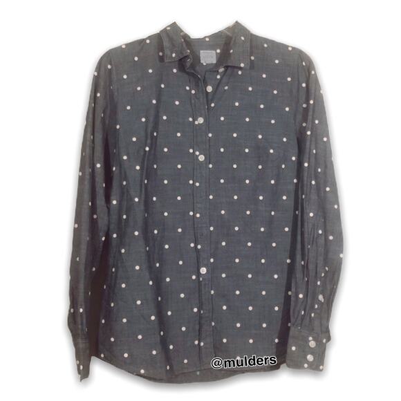 J. Crew Factory Polka Dot Chambray Button Down Long Sleeve Dress Shirt  XS - Picture 1 of 5